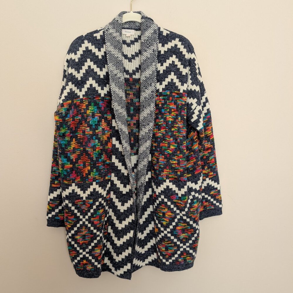 Freeway rainbow open front swing cardigan EUC Large gray and white EUC